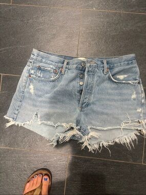 Agolde Light Blue Distressed Parker Denim Cutoff Shorts
